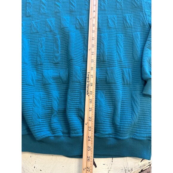 VTG Koman Men's Crewneck Pullover Sweater Teal Blue Geometric Textured 80's 90's - Picture 2 of 7